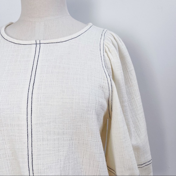 Anthropologie White 3/4 Puff Sleeve Light Cotton Blend Top Blouse Sz XS - Picture 7 of 13